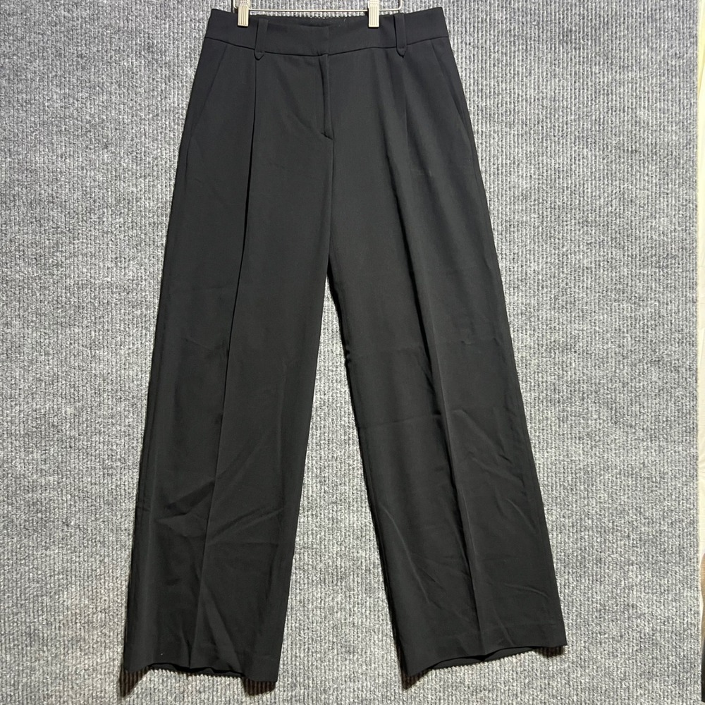 Piazza Sempione Trousers Womens 30 Black Wide Leg Pleated Italy Dress Pant